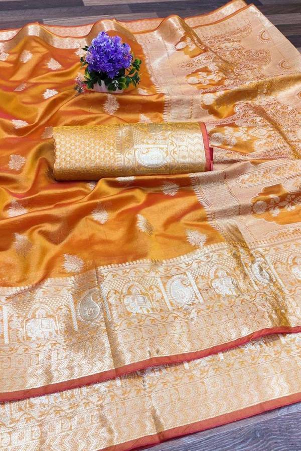Royal Splendor Soft Organza Silk Saree with Pure Zari Weaving and Flower Silk Desing Saree  in Surat
