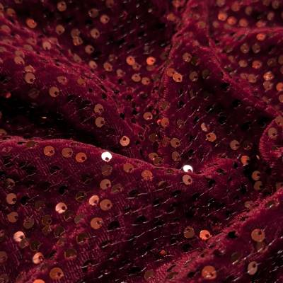 Royal Wine Rose Gold Sequin Velvet Fabric 3 Meter in Surat
