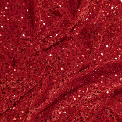 Ruby Red Velvet Sequin Fabric 0.80 Meter in Surat