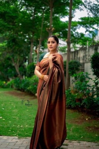Rust Brown Banarasi Soft Silk Saree with Copper Zari Weaving and Woven Check Border  in Surat