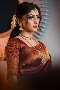 Rust Copper Banarasi Soft Silk Saree with All-Over Copper Zari Weave and Striped Pallu  in Surat