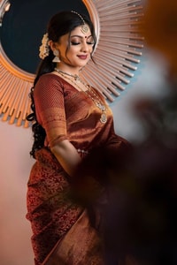 Rust Copper Banarasi Soft Silk Saree with All-Over Copper Zari Weave and Striped Pallu  in Surat