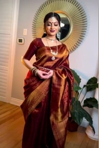 Rust Copper Banarasi Soft Silk Saree with All-Over Copper Zari Weave and Striped Pallu  in Surat video 1