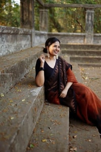 Rust Orange and Black Banarasi Soft Silk Saree with Copper Zari Leaf Motif Pallu  in Surat