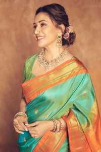 Sea Green Soft Lichi Silk Saree with Orange Border and Meenakari Peacock Paithani-Style Pallu  in Surat
