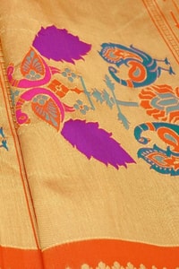 Sea Green Soft Lichi Silk Saree with Orange Border and Meenakari Peacock Paithani-Style Pallu  in Surat