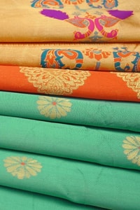 Sea Green Soft Lichi Silk Saree with Orange Border and Meenakari Peacock Paithani-Style Pallu  in Surat