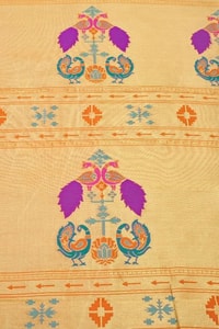 Sea Green Soft Lichi Silk Saree with Orange Border and Meenakari Peacock Paithani-Style Pallu  in Surat
