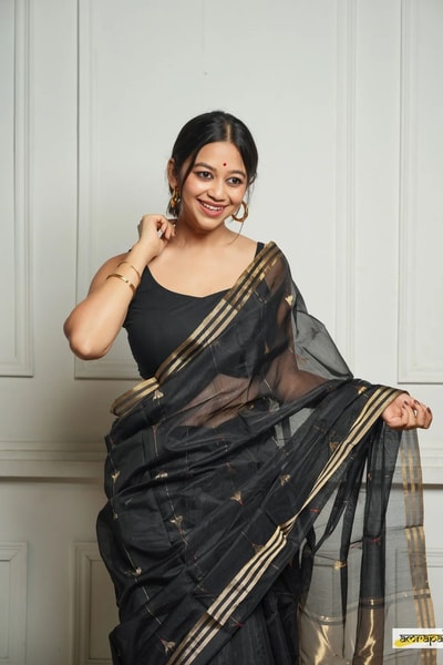 Sheer Linen-Look Soft Cotton Saree with Gold Zari Jacquard Border in Black, Coffee, Pista and Yellow in Surat