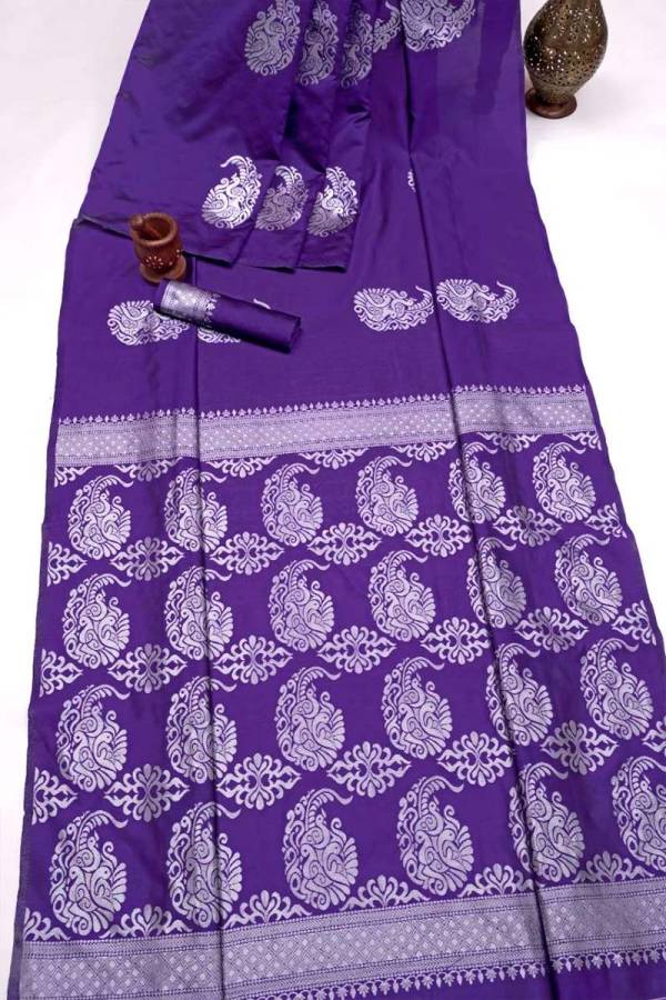 Silver Blossom A Rich Pallu Saree with Allover Floral Design and Zari Weaving  in Surat