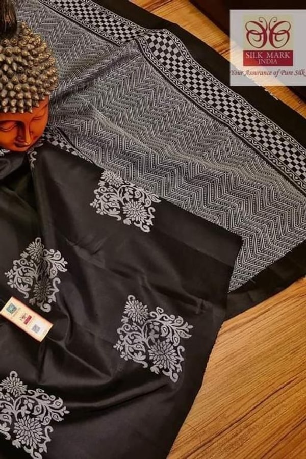 Silver Zari Block Butta Banarasi Soft Silk Saree with Chequered Zari Border in Six Deep Shades  in Surat