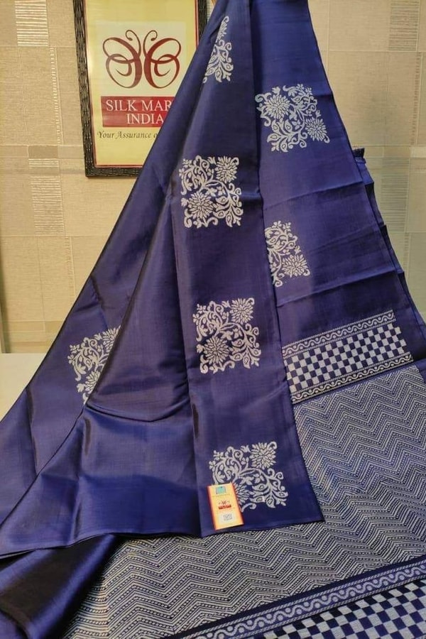 Silver Zari Block Butta Banarasi Soft Silk Saree with Chequered Zari Border in Six Deep Shades  in Surat