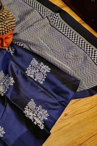 Silver Zari Block Butta Banarasi Soft Silk Saree with Chequered Zari Border in Six Deep Shades  in Surat