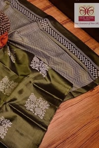 Silver Zari Block Butta Banarasi Soft Silk Saree with Chequered Zari Border in Six Deep Shades  in Surat