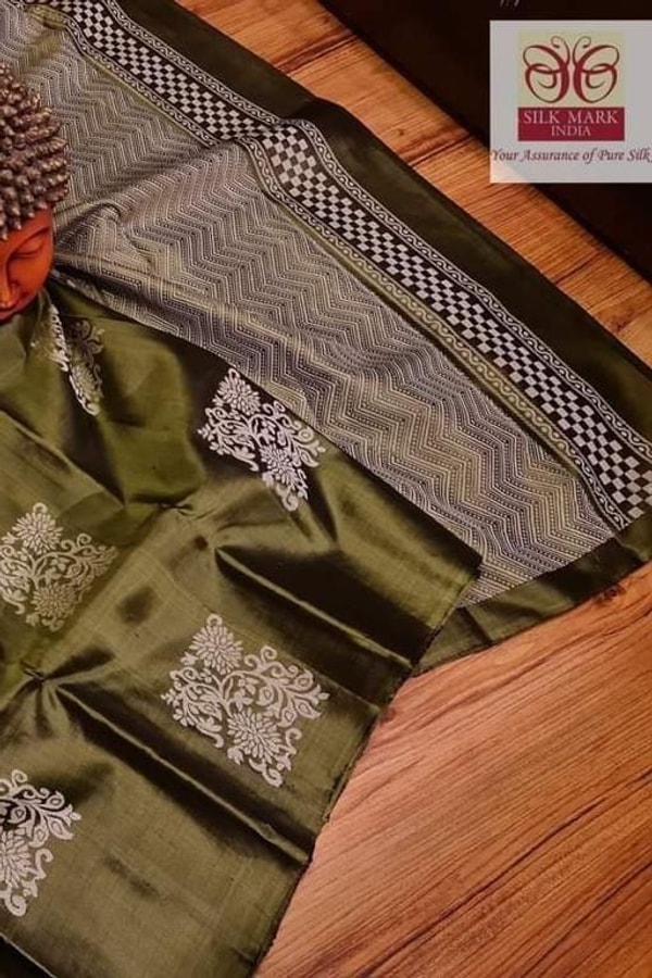 Silver Zari Block Butta Banarasi Soft Silk Saree with Chequered Zari Border in Six Deep Shades  in Surat