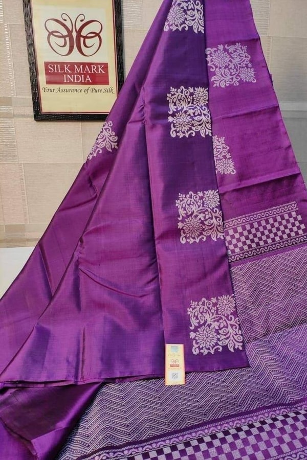 Silver Zari Block Butta Banarasi Soft Silk Saree with Chequered Zari Border in Six Deep Shades  in Surat