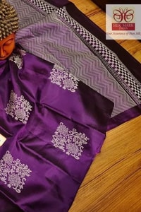 Silver Zari Block Butta Banarasi Soft Silk Saree with Chequered Zari Border in Six Deep Shades  in Surat