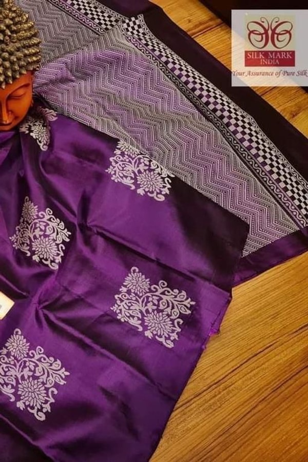Silver Zari Block Butta Banarasi Soft Silk Saree with Chequered Zari Border in Six Deep Shades  in Surat