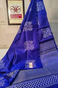 Silver Zari Block Butta Banarasi Soft Silk Saree with Chequered Zari Border in Six Deep Shades  in Surat