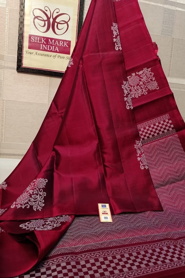 Silver Zari Block Butta Banarasi Soft Silk Saree with Chequered Zari Border in Six Deep Shades  in Surat