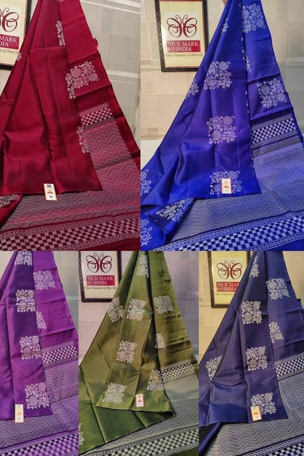 Silver Zari Block Butta Banarasi Soft Silk Saree with Chequered Zari Border in Six Deep Shades  in Surat