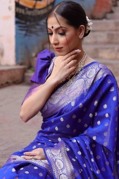 Silver Zari Butti Banarasi Soft Silk Saree with Jacquard Border in Five Jewel Tones in Surat