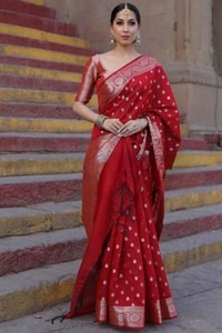 Silver Zari Butti Banarasi Soft Silk Saree with Jacquard Border in Five Jewel Tones  in Surat
