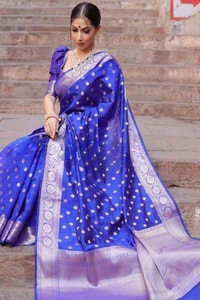 Silver Zari Butti Banarasi Soft Silk Saree with Jacquard Border in Five Jewel Tones  in Surat