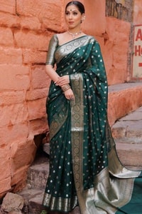Silver Zari Butti Banarasi Soft Silk Saree with Jacquard Border in Five Jewel Tones  in Surat