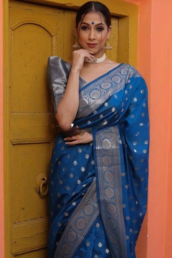 Silver Zari Butti Banarasi Soft Silk Saree with Jacquard Border in Five Jewel Tones  in Surat
