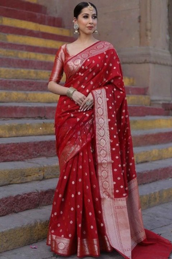 Silver Zari Butti Banarasi Soft Silk Saree with Jacquard Border in Five Jewel Tones  in Surat