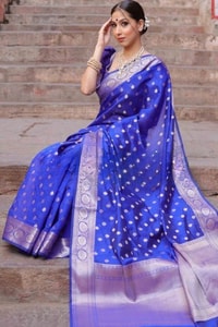 Silver Zari Butti Banarasi Soft Silk Saree with Jacquard Border in Five Jewel Tones  in Surat