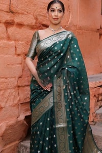 Silver Zari Butti Banarasi Soft Silk Saree with Jacquard Border in Five Jewel Tones  in Surat