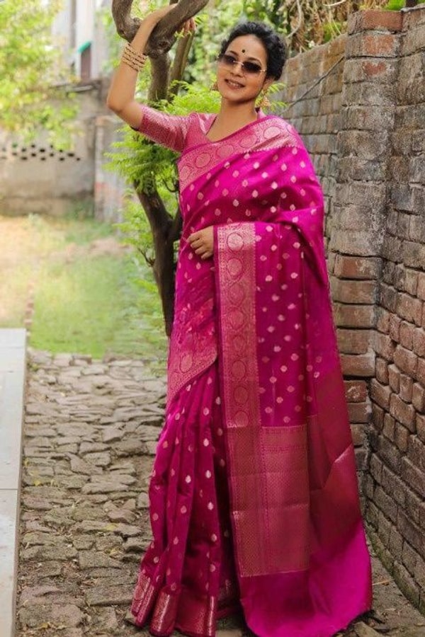 Silver Zari Butti Banarasi Soft Silk Saree with Jacquard Border in Five Jewel Tones  in Surat