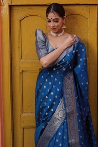 Silver Zari Butti Banarasi Soft Silk Saree with Jacquard Border in Five Jewel Tones  in Surat