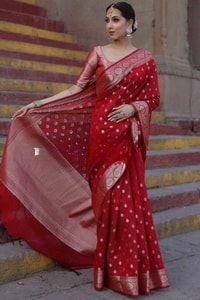 Silver Zari Butti Banarasi Soft Silk Saree with Jacquard Border in Five Jewel Tones  in Surat