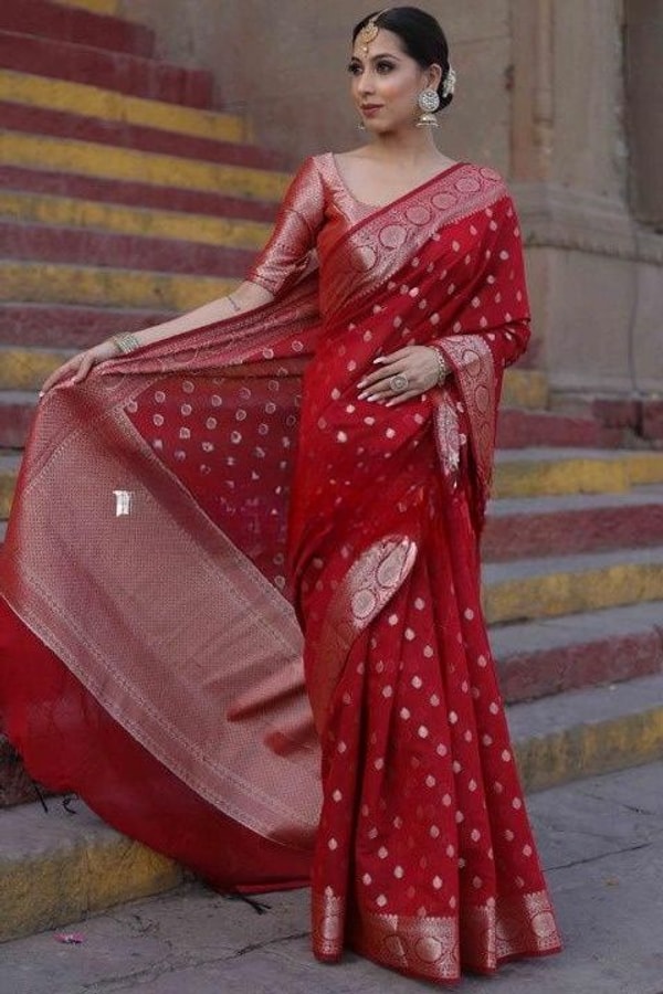 Silver Zari Butti Banarasi Soft Silk Saree with Jacquard Border in Five Jewel Tones  in Surat