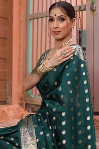Silver Zari Butti Banarasi Soft Silk Saree with Jacquard Border in Five Jewel Tones  in Surat