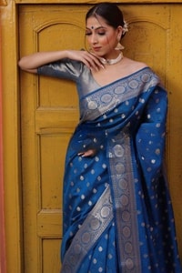 Silver Zari Butti Banarasi Soft Silk Saree with Jacquard Border in Five Jewel Tones  in Surat