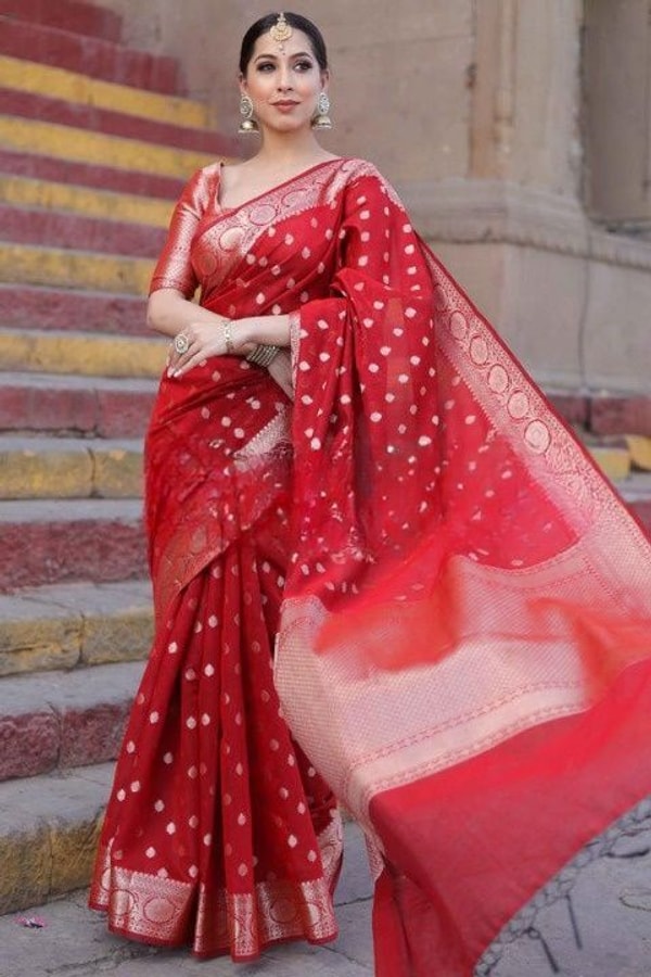 Silver Zari Butti Banarasi Soft Silk Saree with Jacquard Border in Five Jewel Tones  in Surat
