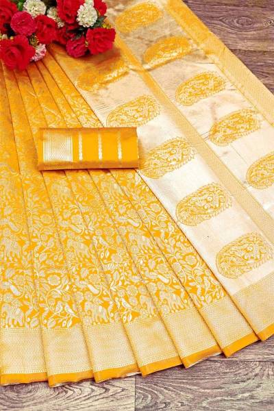 Silver Zari Luxurious Pallu Saree with Floral Zari Weaving Design Saree in Surat