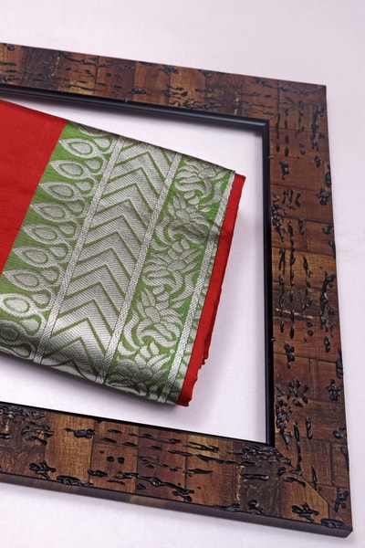 Silver Zari Paisley Butta Banarasi Soft Silk Saree with Contrast Pallu in Seven Shades in Surat