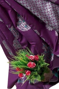 Silver Zari Peacock Soft Lichi Silk Saree with Square Pattern Pallu in Black, Navy and Purple  in Surat