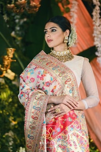 Six-Shade Kashmiri Weave Banarasi Soft Silk Saree with Large Floral Bunches and Rich Zari Pallu  in Surat