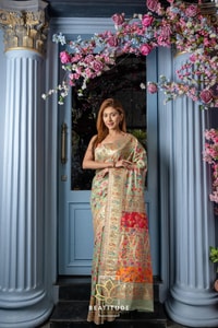 Six-Shade Kashmiri Weave Banarasi Soft Silk Saree with Large Floral Bunches and Rich Zari Pallu  in Surat