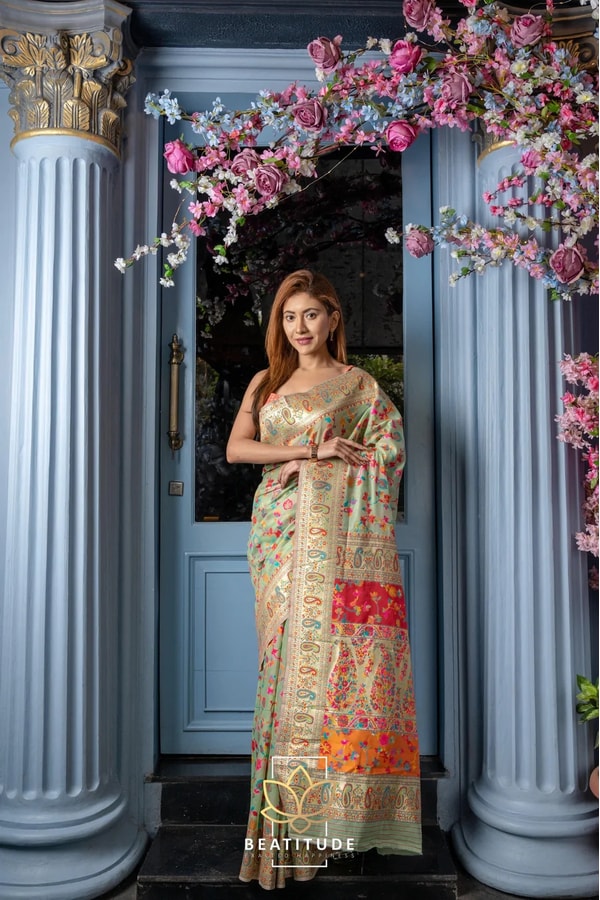 Six-Shade Kashmiri Weave Banarasi Soft Silk Saree with Large Floral Bunches and Rich Zari Pallu  in Surat