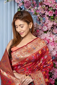 Six-Shade Kashmiri Weave Banarasi Soft Silk Saree with Large Floral Bunches and Rich Zari Pallu  in Surat