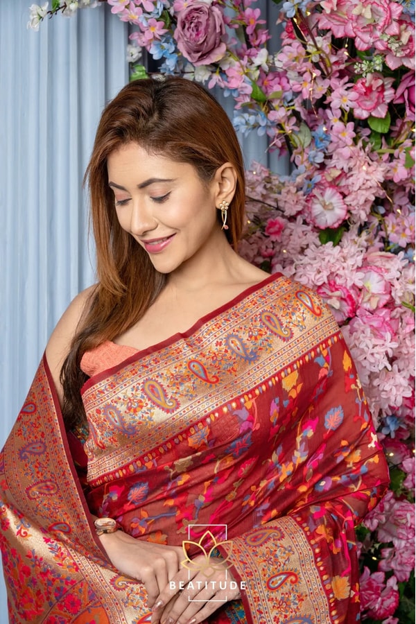 Six-Shade Kashmiri Weave Banarasi Soft Silk Saree with Large Floral Bunches and Rich Zari Pallu  in Surat