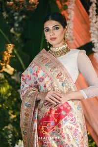 Six-Shade Kashmiri Weave Banarasi Soft Silk Saree with Large Floral Bunches and Rich Zari Pallu  in Surat