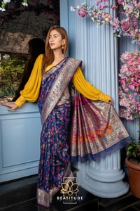 Six-Shade Kashmiri Weave Banarasi Soft Silk Saree with Large Floral Bunches and Rich Zari Pallu  in Surat